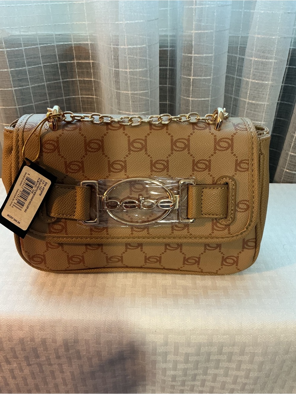 Bebe “Leilani” Tan Printed Monogram Shoulder Crossbody Handbag